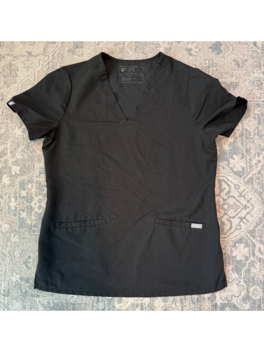 Figs Women's Technical Casma Scrub Top Small Black Short Sleeve Workwear Nursing
